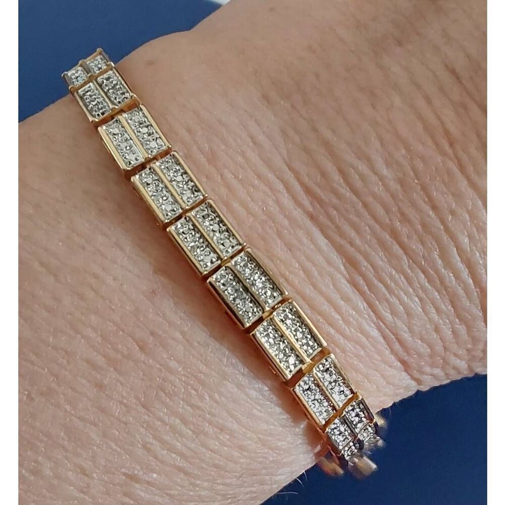 Beautiful Vintage Crushed Ice CZ Link Tennis Bracelet~18K/925SS